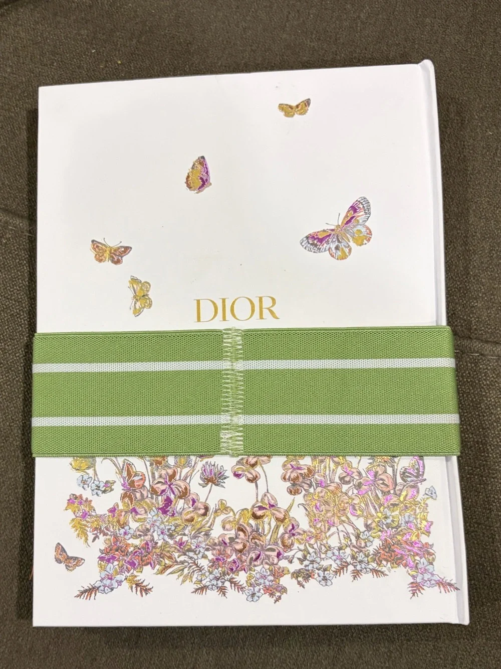 Dior White Notebook with Green Christian Dior Elastic Band